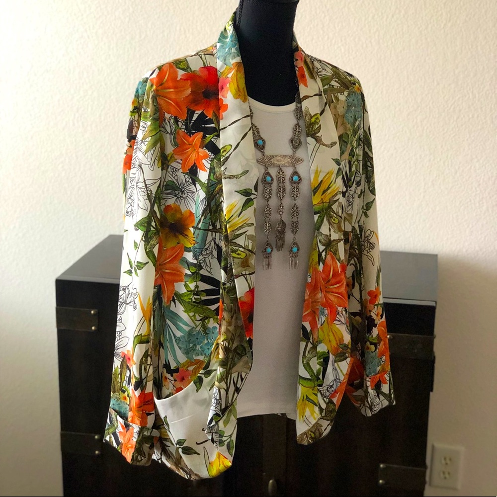 Lightweight, multicolored, floral design jacket